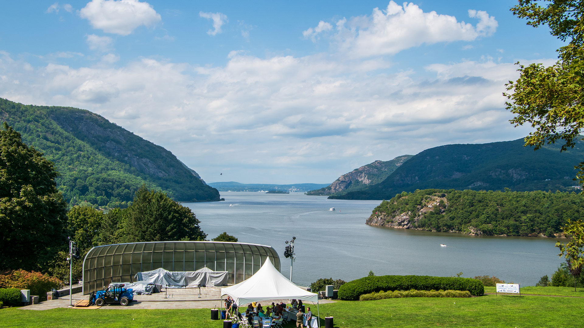The Hudson River winding between wooded highlands